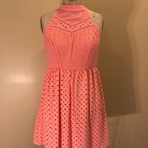 Coral eyelet mini halter dress size L